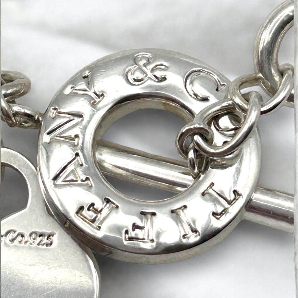 Tiffany & Co 925 Sterling Silver Auth Logo Toggle Bracelet w/Blank Heart Tag